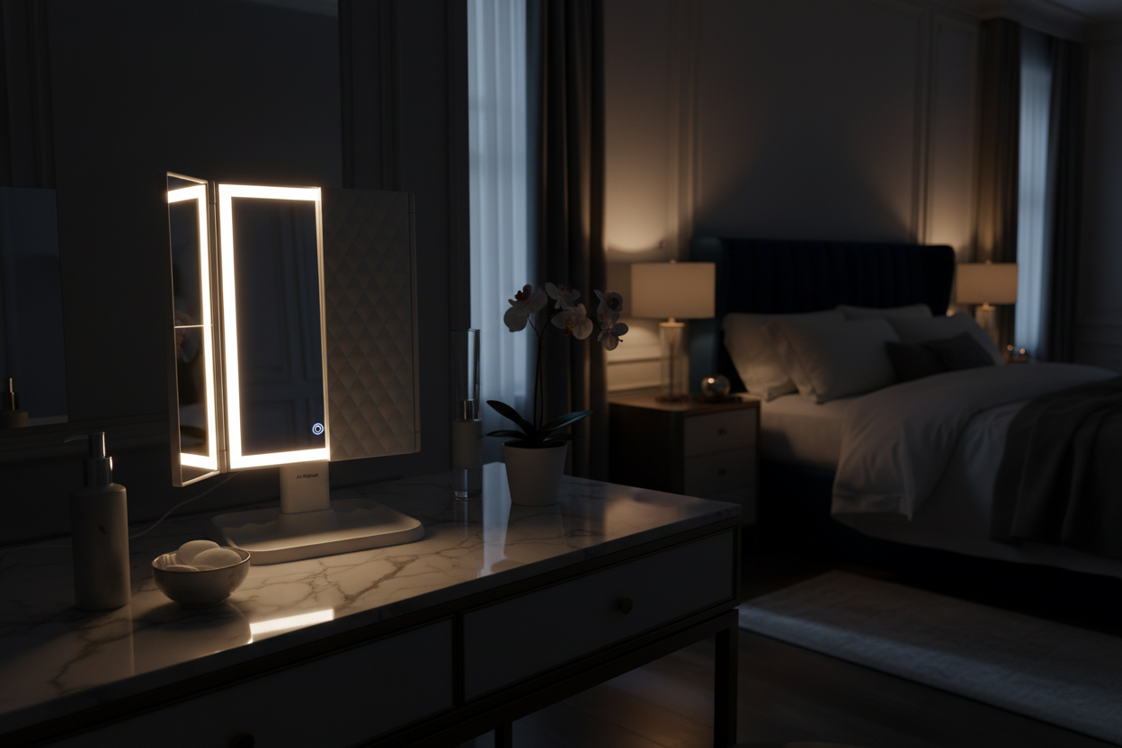 Professional 3-Folding Makeup Mirror - LED Lights Flexible Base