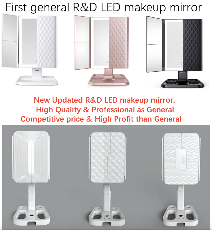 Professional 3-Folding Makeup Mirror - LED Lights Flexible Base