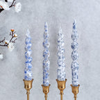 Blue Flower Pattern Taper Candles - 2 Pack