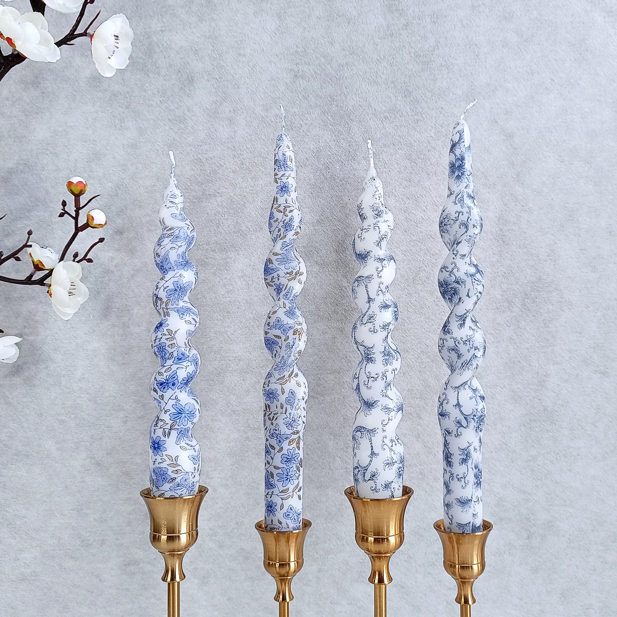 Blue Flower Pattern Taper Candles - 2 Pack