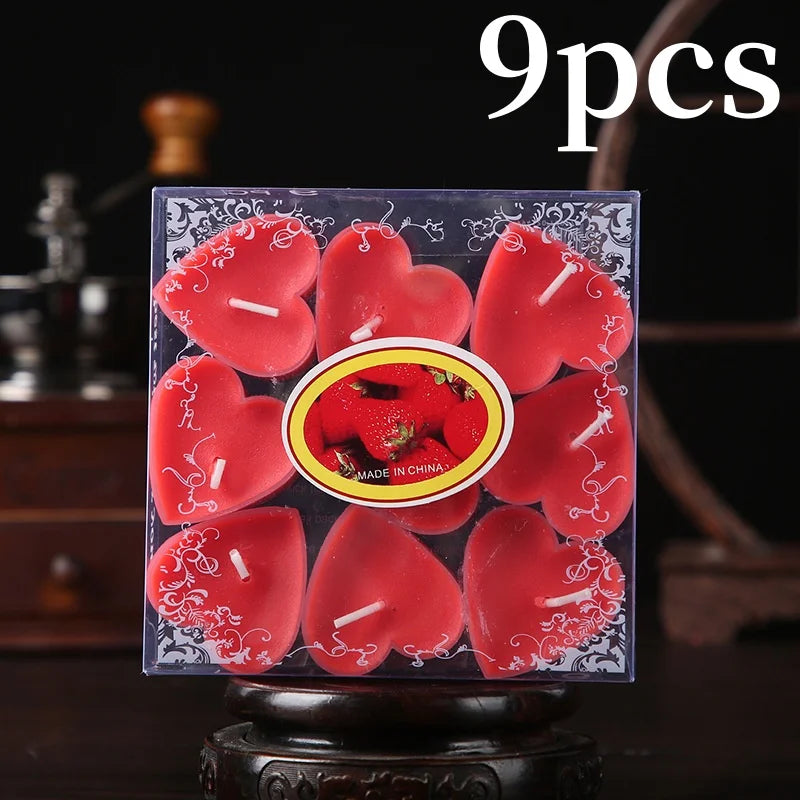 Heart-Shaped Scented Tea Candles - 9 Piece Set
