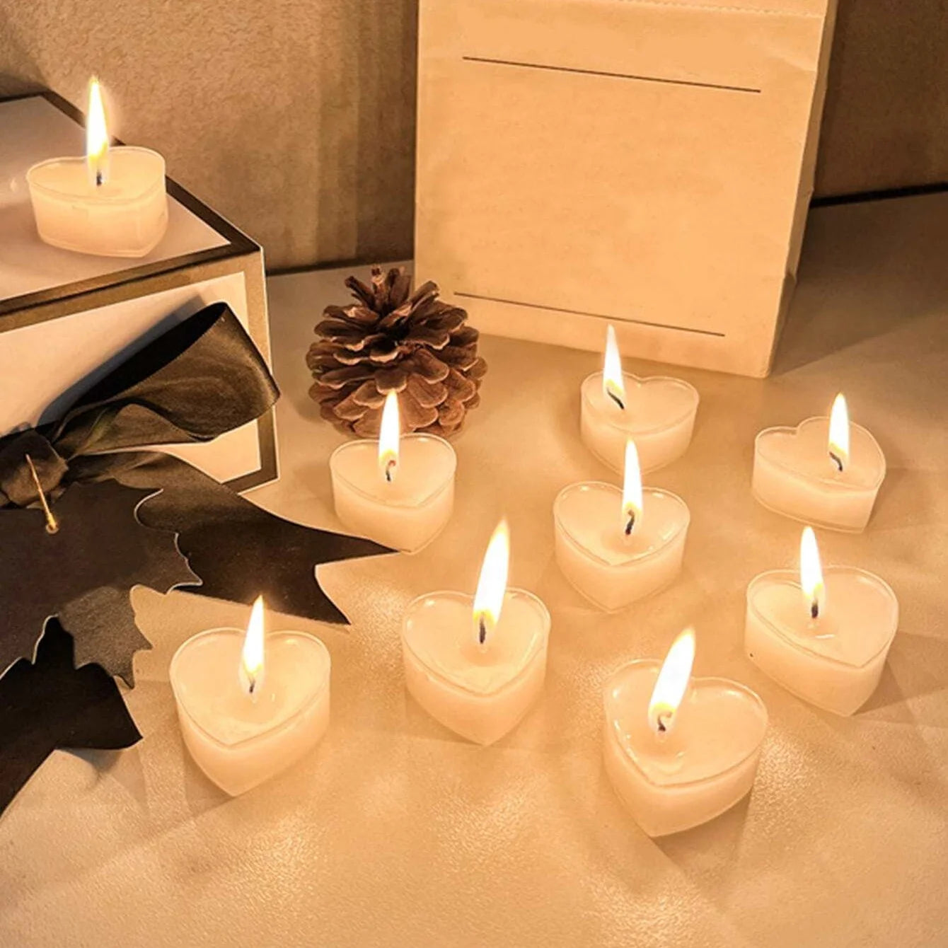 Heart-Shaped Scented Tea Candles - 9 Piece Set