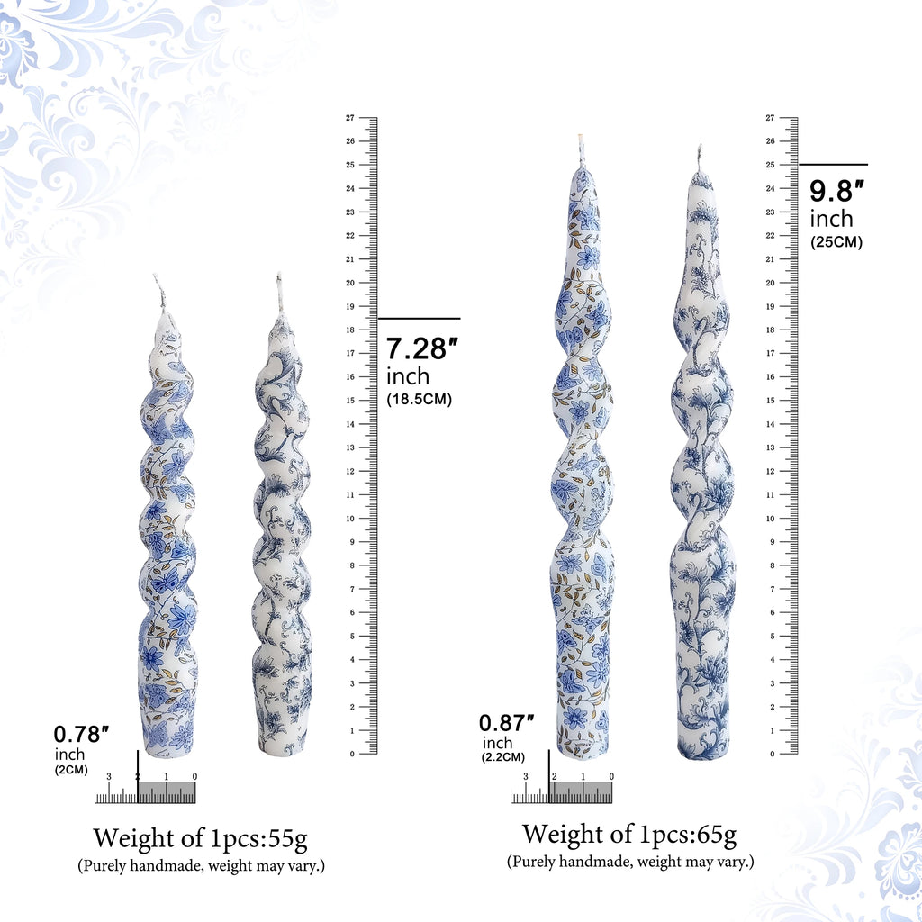 Blue Flower Pattern Taper Candles - 2 Pack