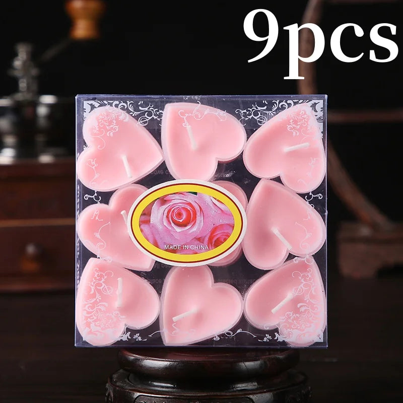 Heart-Shaped Scented Tea Candles - 9 Piece Set