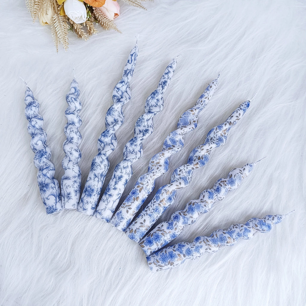 Blue Flower Pattern Taper Candles - 2 Pack