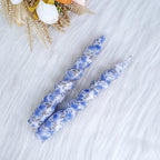 Blue Flower Pattern Taper Candles - 2 Pack