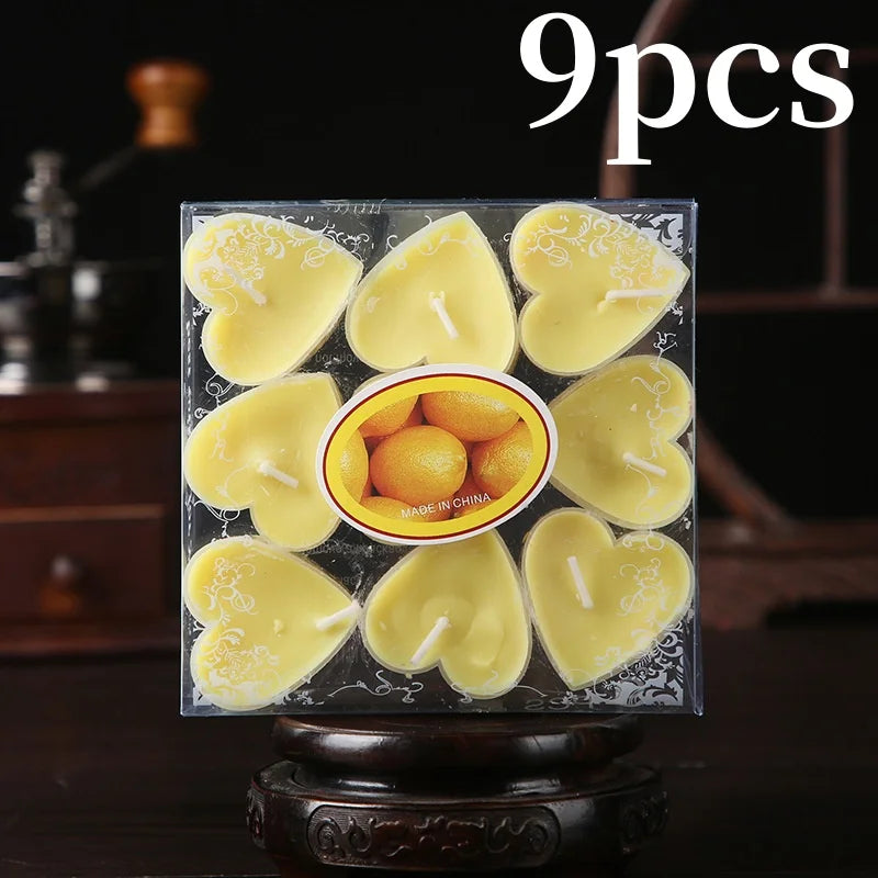Heart-Shaped Scented Tea Candles - 9 Piece Set