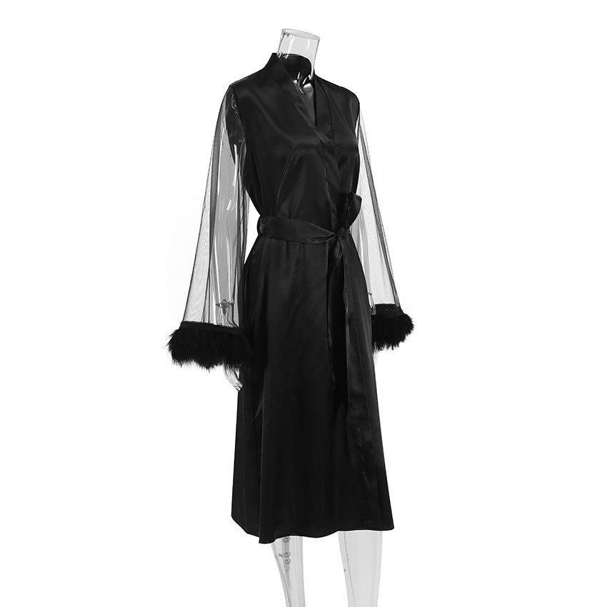 Mesh Robe with Fur