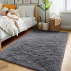 5ft x 8ft Grey Fluffy Rug
