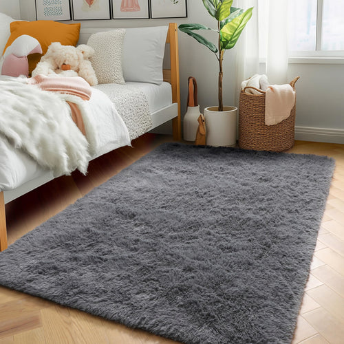 5ft x 8ft Grey Fluffy Rug