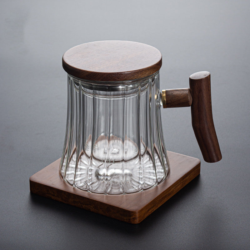 Vertical Pattern Office Cup Heat-resistant Glass Mug, Tea Cup With Filter Belt And Water Cup