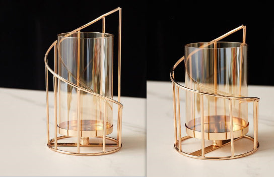Nordic Wrought Iron & Glass Candle Holder Vase