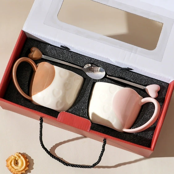 Heart-Shaped Ceramic Mug - Birthday Gift Office Coffee Cup