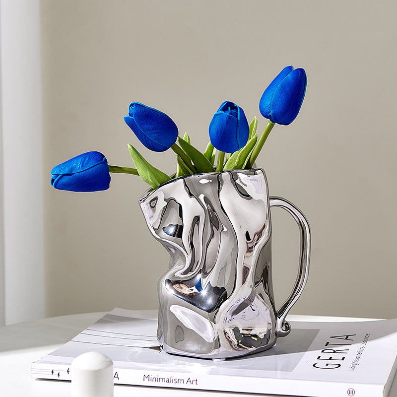 Light Luxury Electroplated Vase - Ceramic Fold Kettle Cup