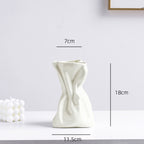 Simple Pleated Ceramic Vase - Cream Hydroponic Style