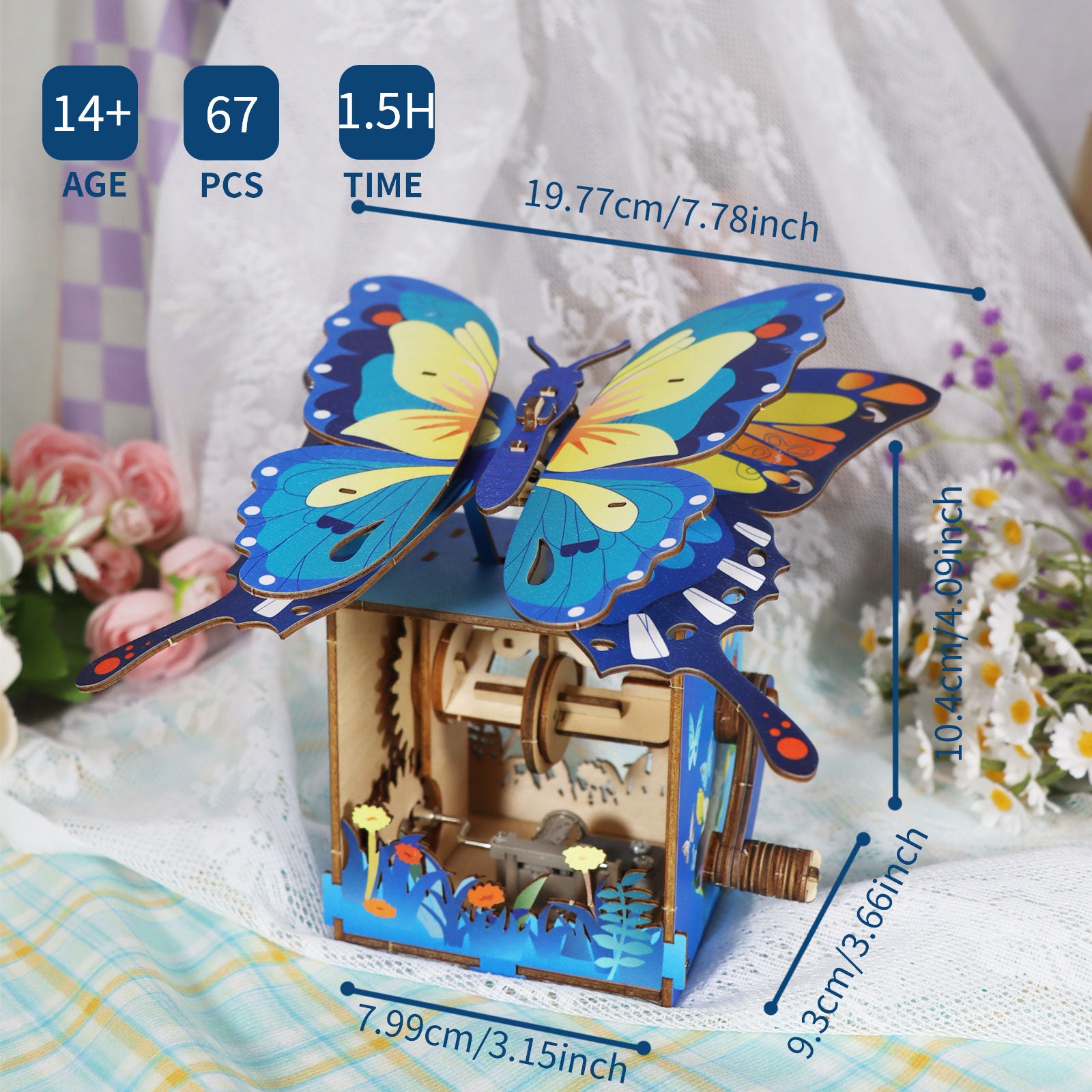 Sales Are Prohibited On The TEMU And SHEIN -MUSIC PARK 3d Wooden Puzzle Hand Colorful Butterfly Music Box You Are My Sunshine Handmade Assembly Model Kit Holidays Brthdays Christmas Gifts