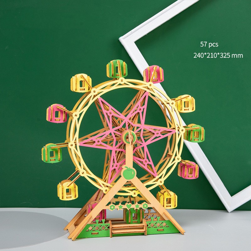 Wooden 3D Carousel Car Puzzle - Educational Stereo Toy