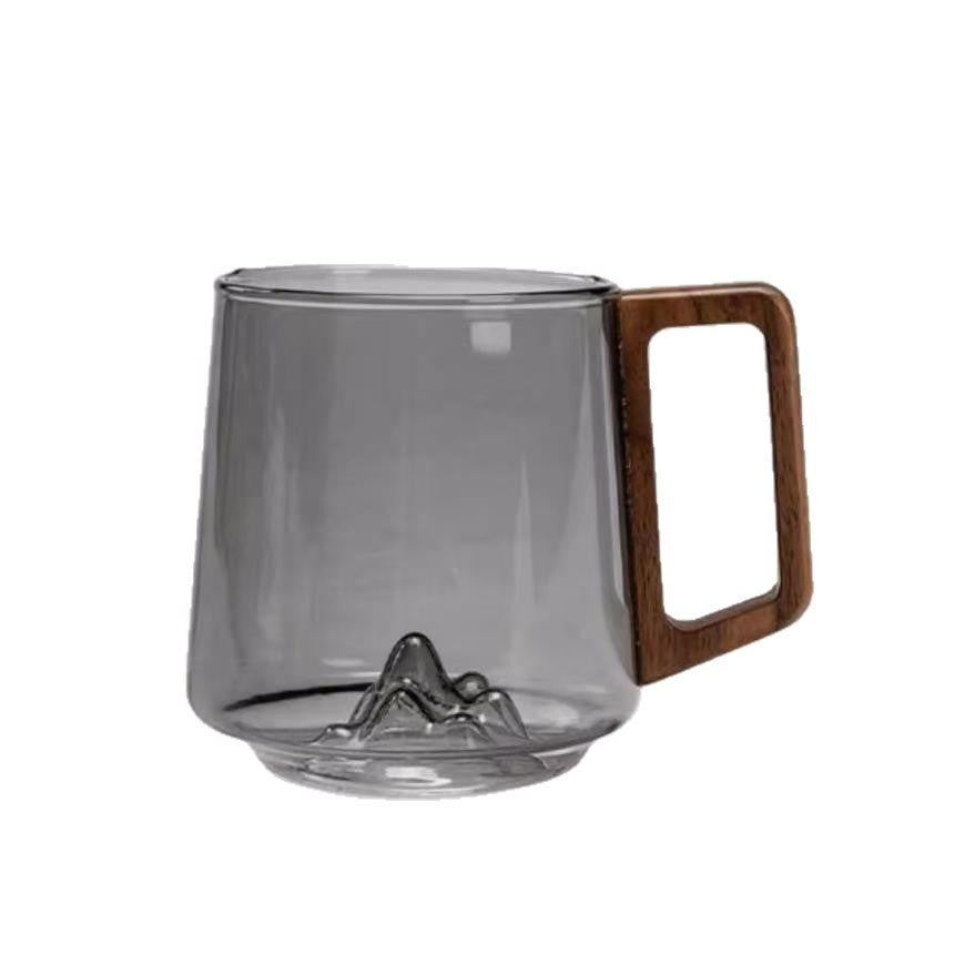 Glass Office Mug - Walnut Wood Handle Heat-Resistant