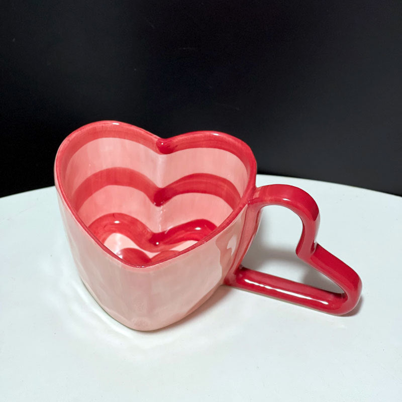 Creative Hand-Painted Striped Heart Mug Hand-Shaped Heart Breakfast Cup