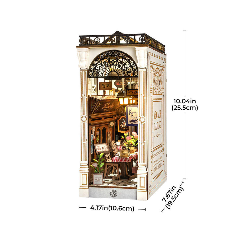 ROBOTIME DIY Book Nook Kit - Arcade Dating Scene With Dust Cover, 3D Wooden Miniature Dollhouse Puzzle, Creative Bookend Bookshelf Decor, Unique Gift For Adults