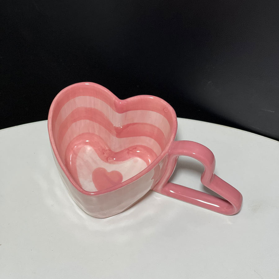 Creative Hand-Painted Striped Heart Mug Hand-Shaped Heart Breakfast Cup