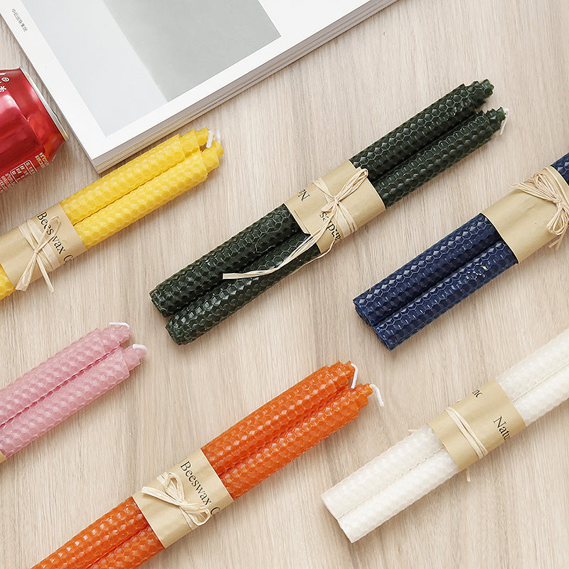 Elegant Beeswax Taper Candles - Living Room Decor