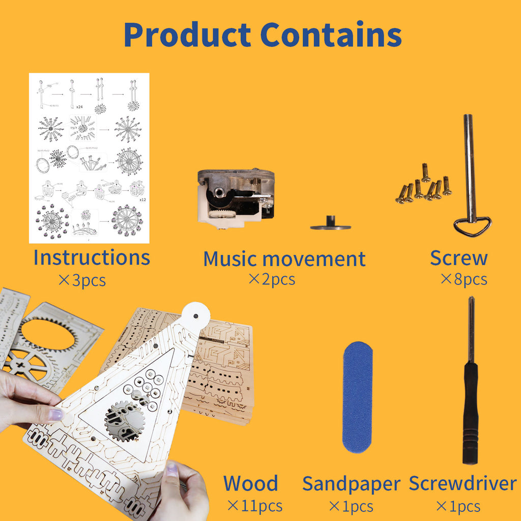-MUSIC PARK 3d Wooden Puzzle Gear Ferris Wheel Music Box You Are My Sunshine Handmade Assembly Model Kit Holidays Brthdays Christmas Gifts