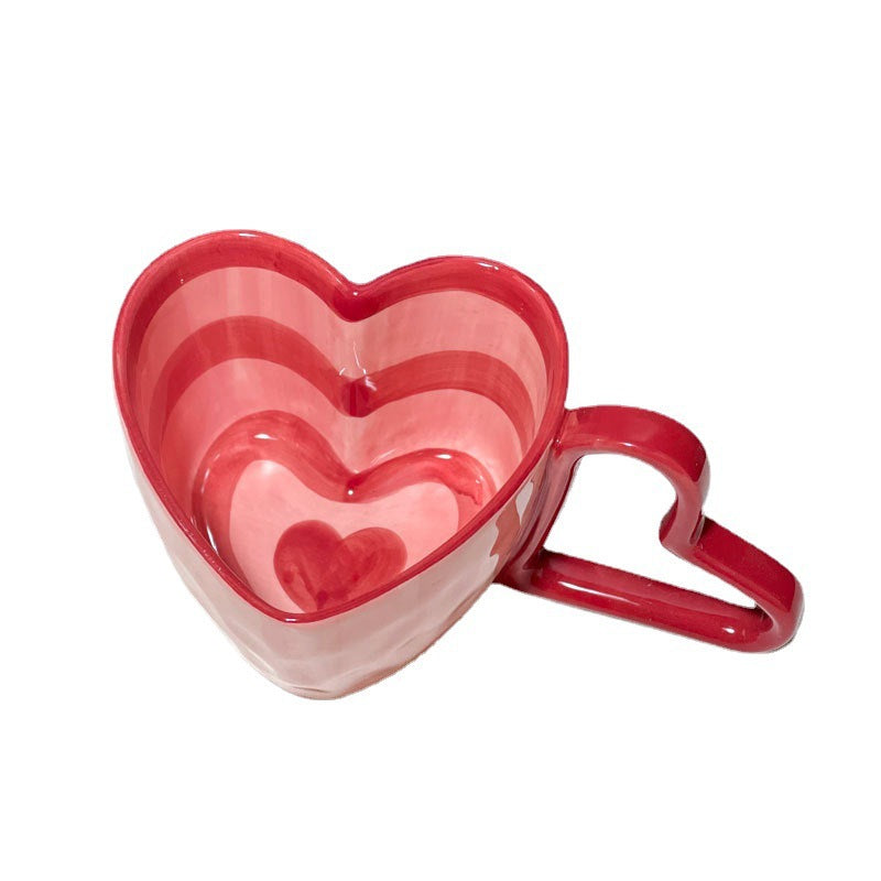 Creative Hand-Painted Striped Heart Mug Hand-Shaped Heart Breakfast Cup