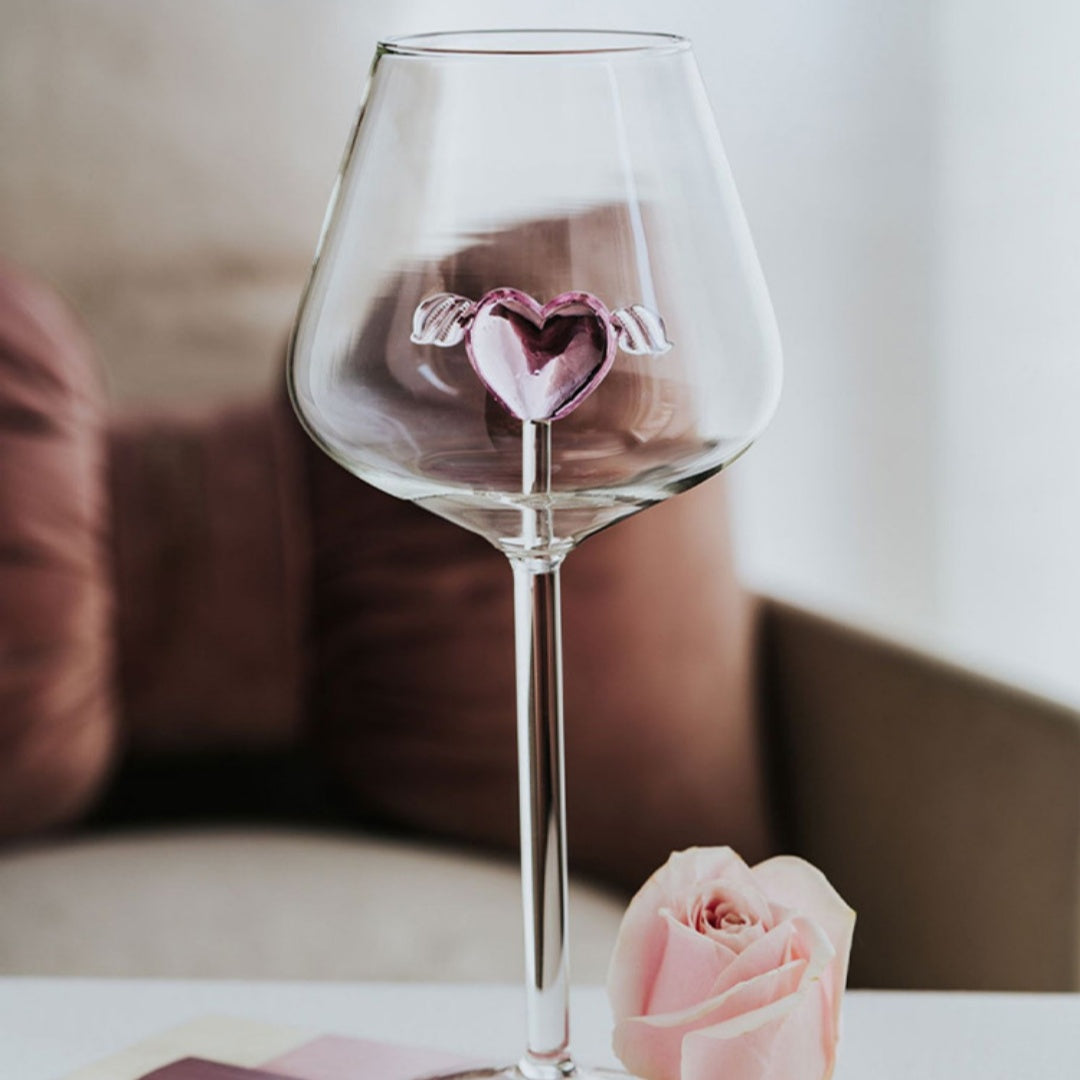 Pink Center Heart Wine Glass