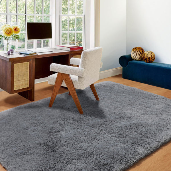5ft x 8ft Grey Fluffy Rug