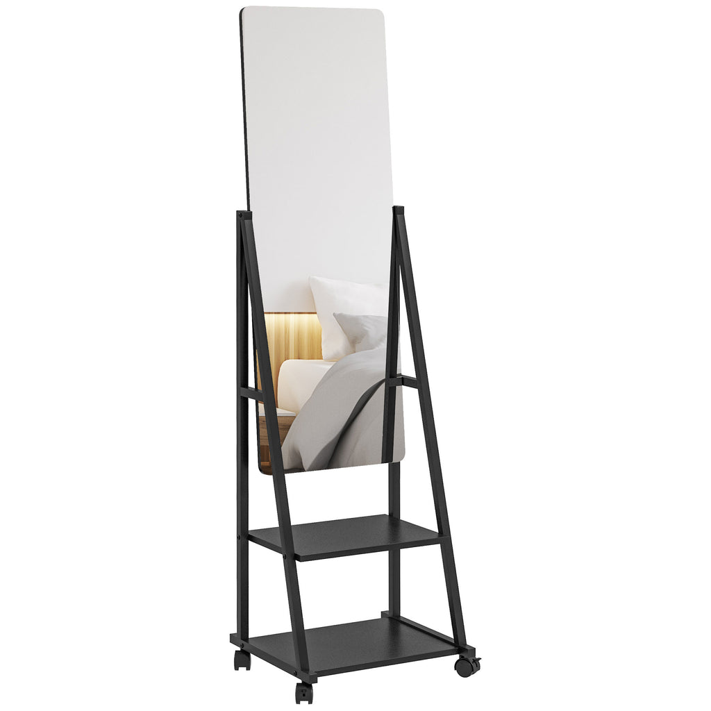 Rolling Full Length Dressing Mirror - Free Standing with Storage