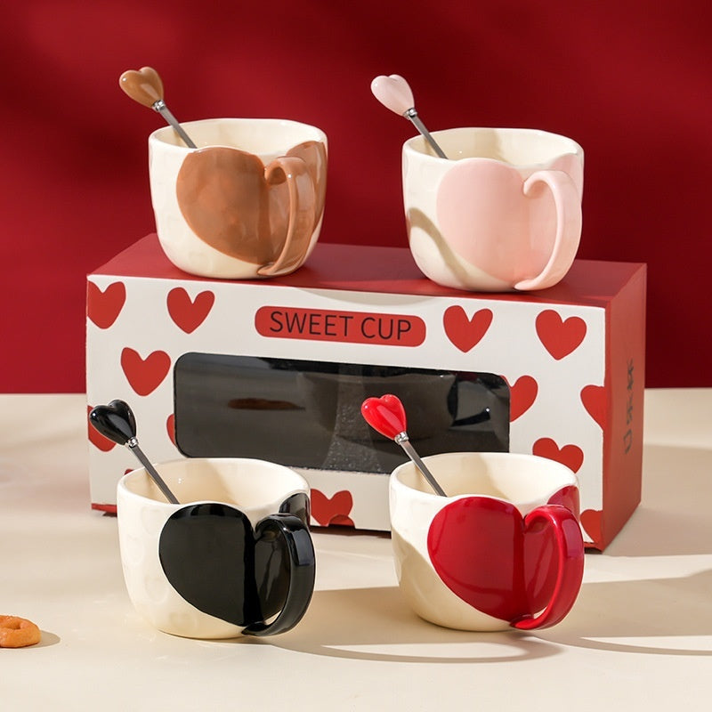 Heart-Shaped Ceramic Mug - Birthday Gift Office Coffee Cup