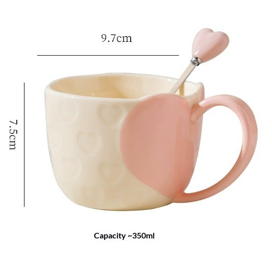 Heart-Shaped Ceramic Mug - Birthday Gift Office Coffee Cup