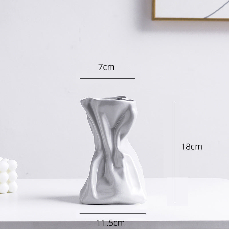 Simple Pleated Ceramic Vase - Cream Hydroponic Style