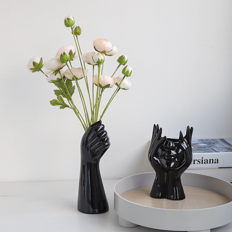 Nordic Body Art Black Ceramic Vase - Sculptural Ornament