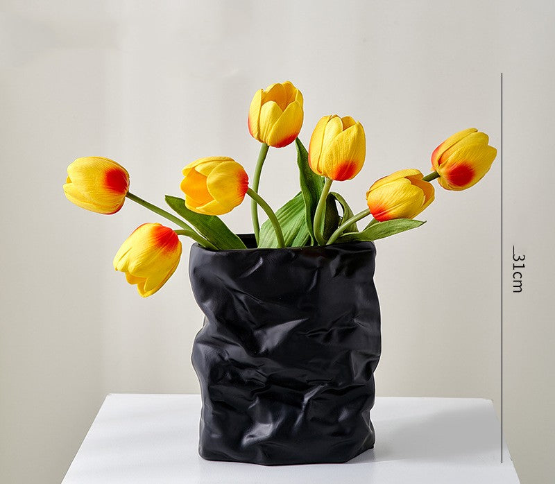 Light Luxury Electroplated Vase - Ceramic Fold Kettle Cup