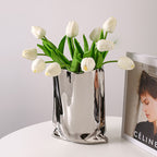 Simple Silver Ceramic Vase - Creative Irregular Ornament
