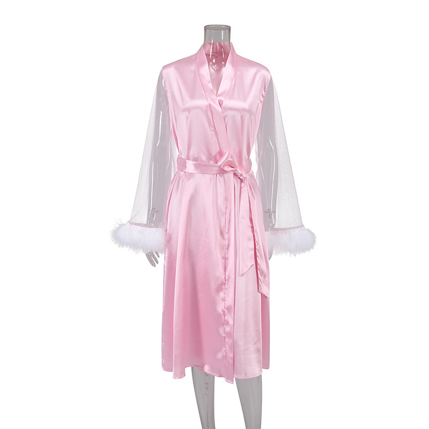 Mesh Robe with Fur