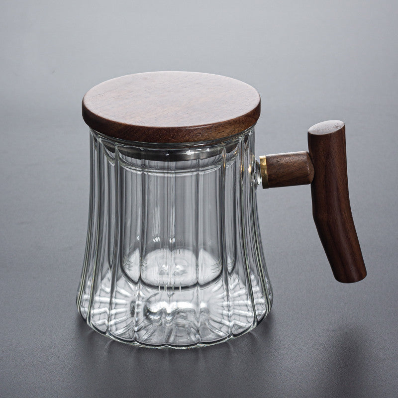 Vertical Pattern Office Cup Heat-resistant Glass Mug, Tea Cup With Filter Belt And Water Cup