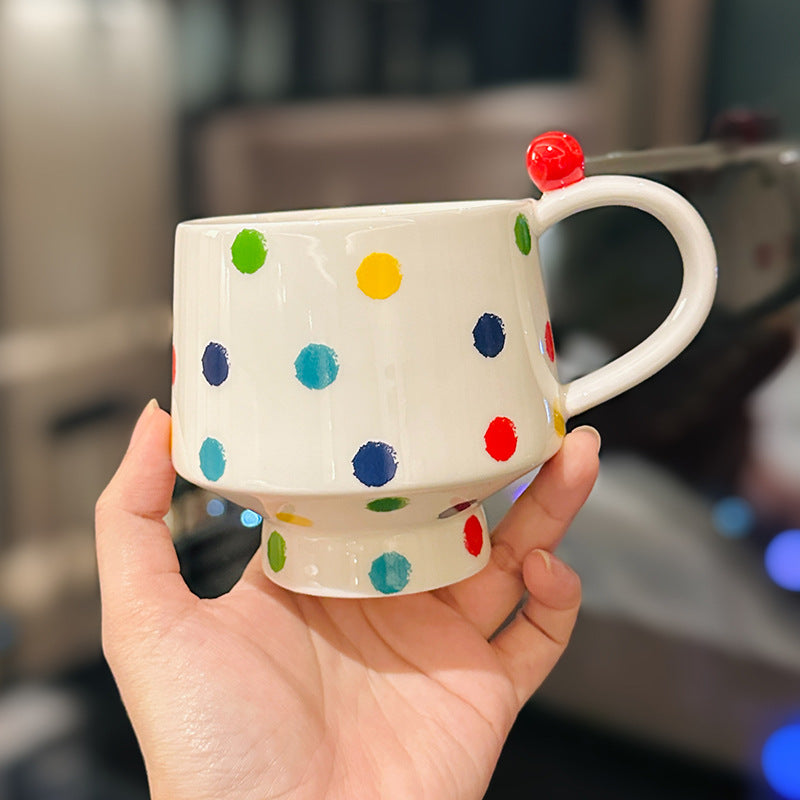 Creative Hand-painted Polka Dot Ceramic Mug Retro