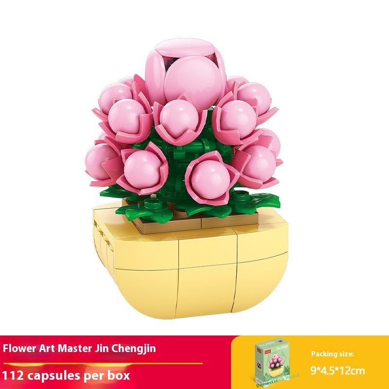 Puzzle Assembling Building Blocks Flower Pot Model Toys