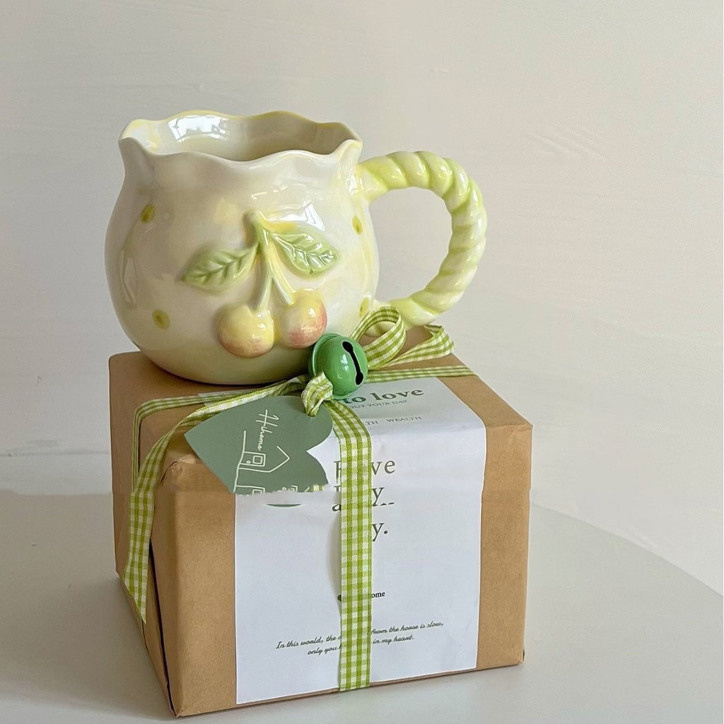 Irregular Cute Cherry Art Mug Gift Ceramic Cup