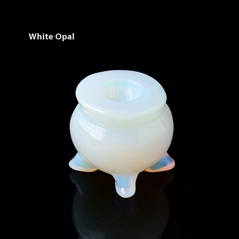 Polished Crystal Stone Incense Burner - Natural Gem Decor
