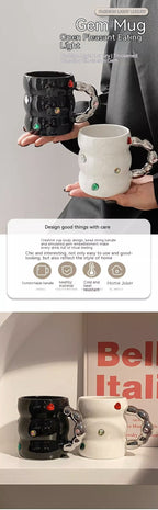 Creative Gem Mug Light Luxury Household Cups Ceramic Good-looking Enamelled Cup Thickened Handle Ceramic Cup