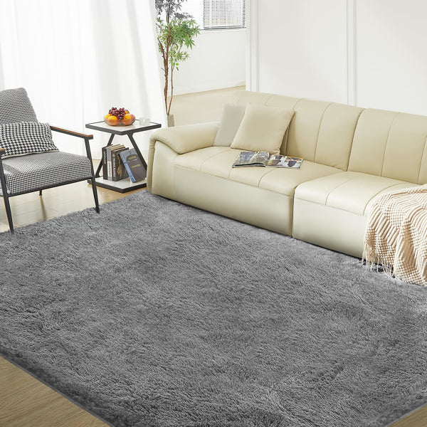 6ft x 9ft Grey Fluffy Rug