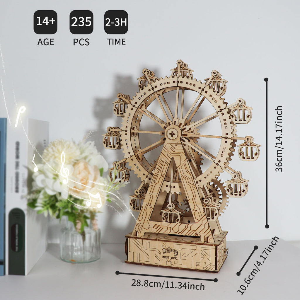 -MUSIC PARK 3d Wooden Puzzle Gear Ferris Wheel Music Box You Are My Sunshine Handmade Assembly Model Kit Holidays Brthdays Christmas Gifts