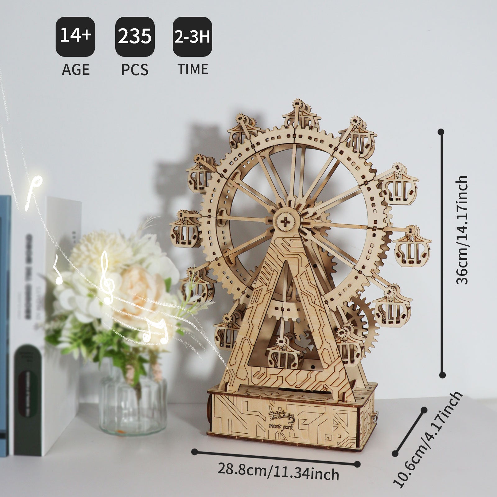 -MUSIC PARK 3d Wooden Puzzle Gear Ferris Wheel Music Box You Are My Sunshine Handmade Assembly Model Kit Holidays Brthdays Christmas Gifts