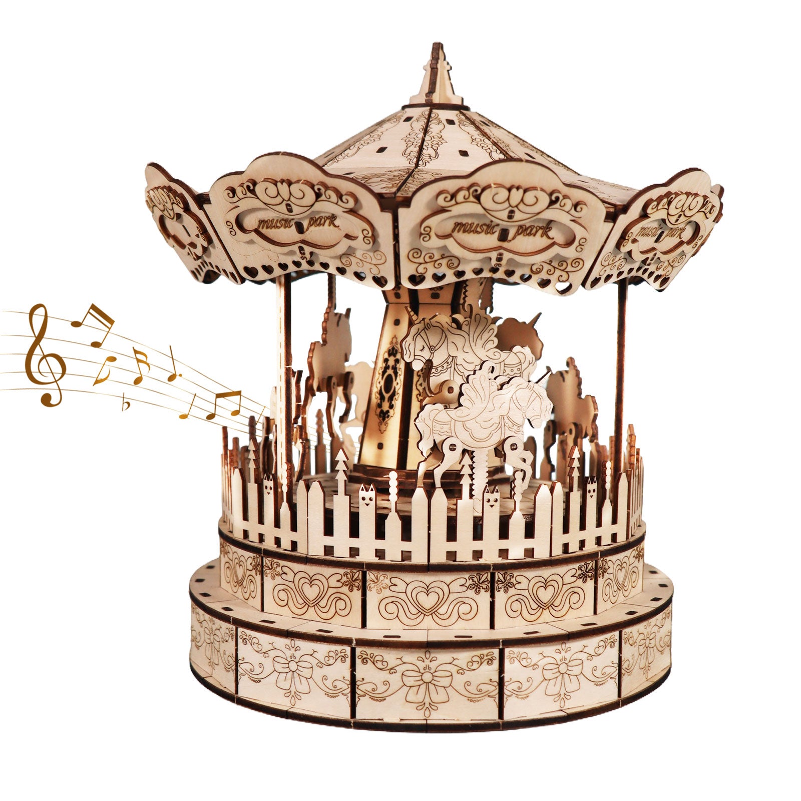 MUSIC PARK 3d Wooden Puzzle Carousel Music Box